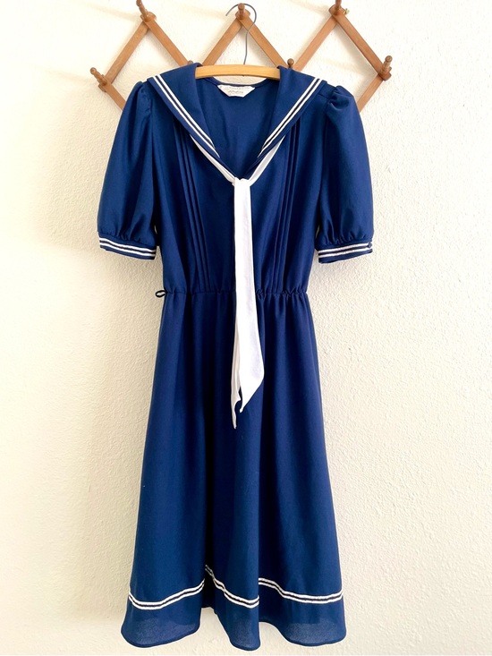 Vintage Dresses & Skirts - Vintage 1970s Blue and White Sailor Dress